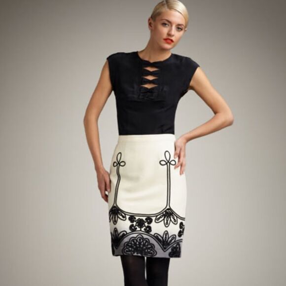 Nanette Lepore Cream Wool Blend Seraphim Patterned Ombre Skirt Size 6 - Picture 1 of 8